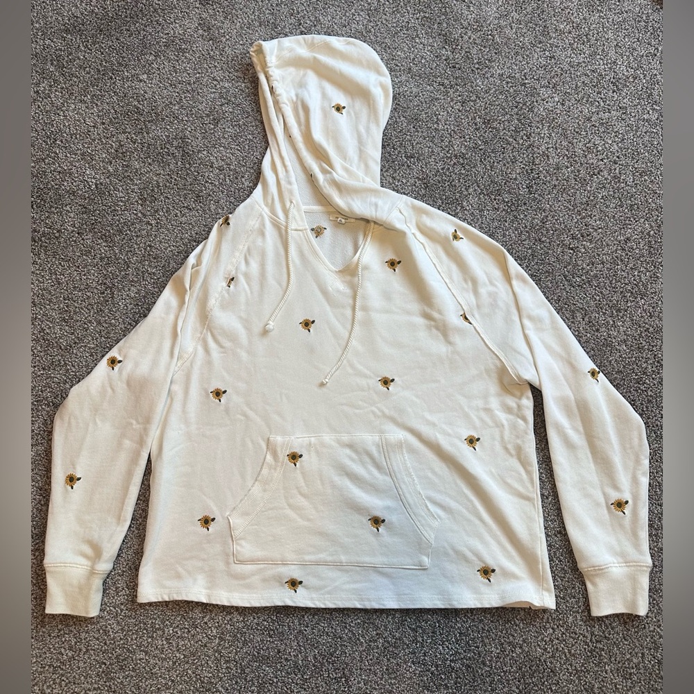Maurices White Hoodie with Small Sunflower Embroidery